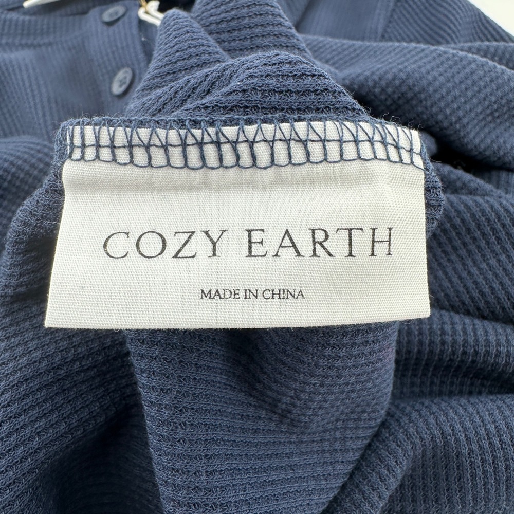 Cozy Earth Womens Bamboo Waffle Knit Long Sleeve Henley Navy Blue Size L NEW - Picture 8 of 11